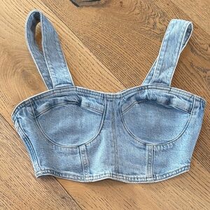 Mango Light Blue Denim Bustier Top